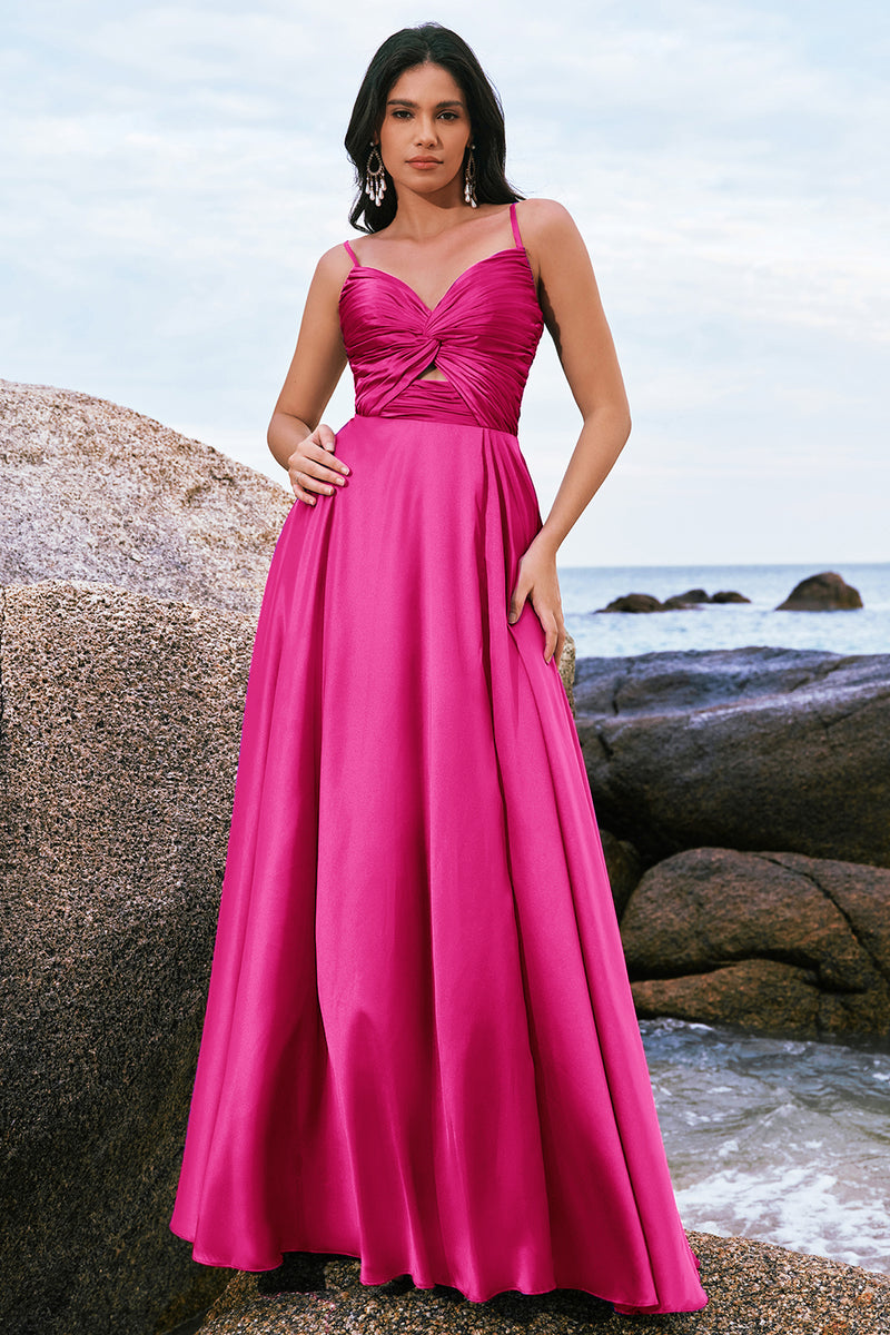 Load image into Gallery viewer, Spaghetti Straps Satin Keyhole Ink Blue Bridesmaid Dress
