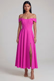 A-Line Off the Shoulder Yellow Corset Maxi Dress with Slit