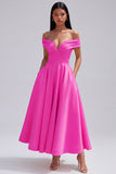 Off the Shoulder Yellow A-Line Ruched Maxi Dress with Pockets