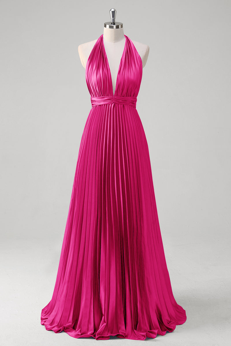 Load image into Gallery viewer, Royal Blue A Line Halter Pleated Long Prom Dress