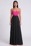 A-Line Pink and Orange Sweetheart Pleated Maxi Dress