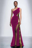 Black One Shoulder Sheath Velvet Long Formal Dress with Sequins