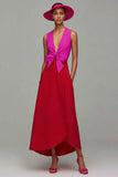 Orange And Fuchsia V Neck A Line Formal Dress