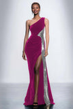Black One Shoulder Sheath Velvet Long Formal Dress with Sequins