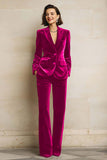 Velvet 2 Piece Plum Peak Lapel Single Breasted Women's Suits