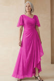 Dusty Sage A Line Ruched Mother of the Bride Dress with Short Sleeves