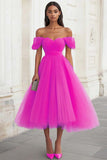 Yellow Off the Shoulder Tulle Pleated Long Prom Dress