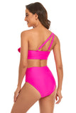 Fuchsia One Shoulder High Waist Two Pieces Swimsuit