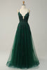 Load image into Gallery viewer, Green A-Line Spaghetti Straps Tulle Long Prom Dress with Criss Cross Back