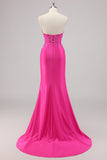 Fuchsia Mermaid Strapless Long Beaded Prom Dress With Appliques
