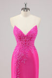 Fuchsia Mermaid Strapless Long Beaded Prom Dress With Appliques