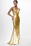 Sparkly Silver V-neck Sequined Mermaid Formal Dress