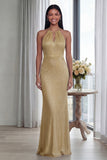 Sky Blue Halter Sheath Long Evening Dress with Back Keyhole
