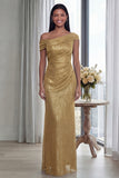 Dark Green Off the Shoulder Sheath Ruched Long Evening Dress