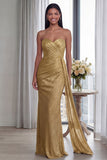Back Strapless Sheath Ruched Long Evening Dress with Ribbon
