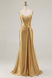 Strapless Mermaid Dark Green Corset Long Prom Dress with Sash