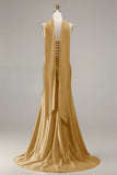Strapless Champagne Two Piece Mermaid Beaded Convertible Long Prom Dress with a Neck Scarf