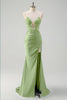 Load image into Gallery viewer, Mermaid Green Strapless Cut Out Corset Long Prom Dress with Slit