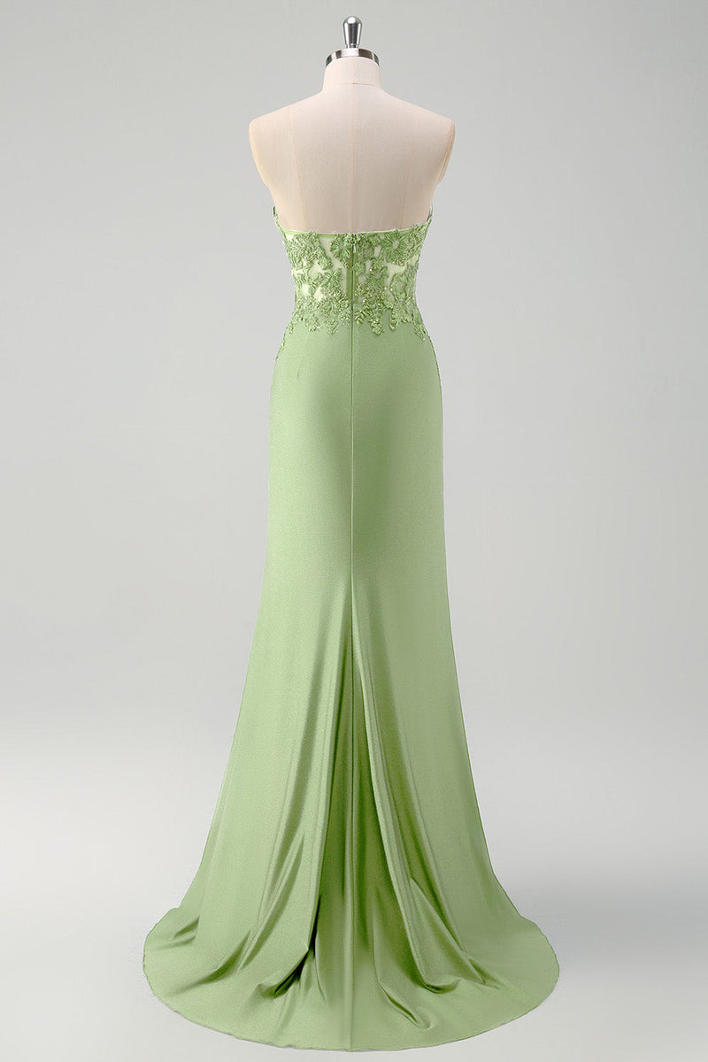 Load image into Gallery viewer, Mermaid Green Strapless Cut Out Corset Long Prom Dress with Slit