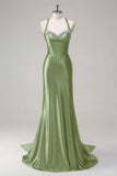 Sparkly Dark Green Mermaid Halter Corset Sequin Prom Dress