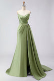 Royal Blue Strapless Mermaid Beaded Long Satin Prom Dress with Slit