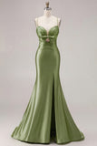 Fuchsia Mermaid Cut Out Pleated Satin Bowed Long Prom Dress with Slit