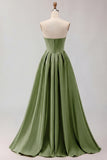 Golden Strapless Satin A-Line Corset Long Prom Dress