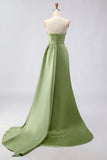 Royal Blue Strapless Mermaid Beaded Long Satin Prom Dress with Slit