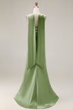 Strapless Corset Mermaid Light Green Satin Side Slit Maxi Dress with a Neck Scarf