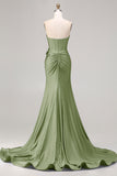 Royal Blue Strapless Mermaid 3D Flowers Beaded Long Prom Dress with Slit