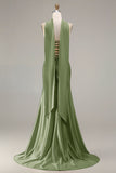 Strapless Champagne Two Piece Mermaid Beaded Convertible Long Prom Dress with a Neck Scarf