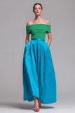 Off the Shoulder Fuchsia and Red A Line Color Block Maxi Dress with Pockets