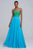 Pink Strapless A Line Ruched Long Chiffon Dress