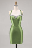 Corset Satin Bodycon Dark Green Graduation Dress