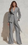 White Notched Lapel Ruffled Slim Fit Women Suit