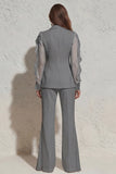 White Notched Lapel Ruffled Slim Fit Women Suit
