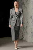 Ivory 2 Piece Ivory Peak Lapel Pencil Midi Business Suits