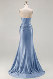 Dark Green Strapless Mermaid Corset Beaded Long Prom Dress with Slit