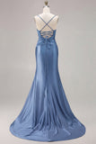 Fuchsia Mermaid Cut Out Pleated Satin Bowed Long Prom Dress with Slit