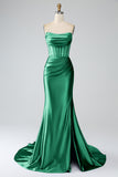 Royal Blue Mermaid Strapless Corset Long Prom Dress with Slit
