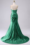 Sparkly Dark Green Mermaid Sweetheart Corset Long Prom Dress with Slit