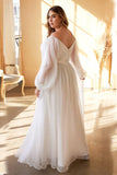 White A Line Off the Shoulder Long Sleeves Ruched Wedding Party Dress