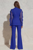 White Notched Lapel Ruffled Slim Fit Women Suit