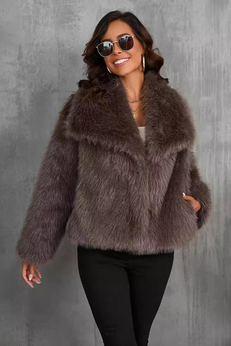 Load image into Gallery viewer, Fluffy Black Turn Lapel Faux Fur Winter Coat