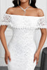 Load image into Gallery viewer, White Off the Shoulder Mermaid Ruffle Tea Length Party Dress