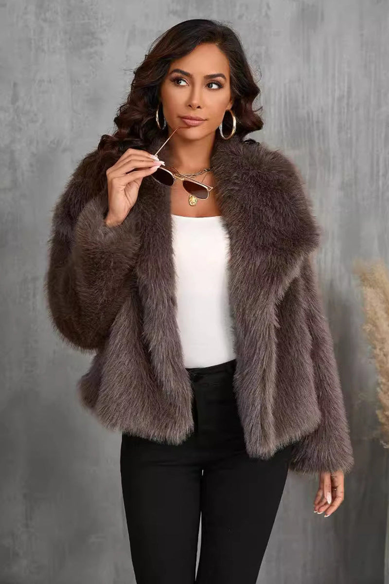 Load image into Gallery viewer, Fluffy Black Turn Lapel Faux Fur Winter Coat