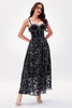 Load image into Gallery viewer, Black Printed A-Line Spaghetti Straps Party Dress