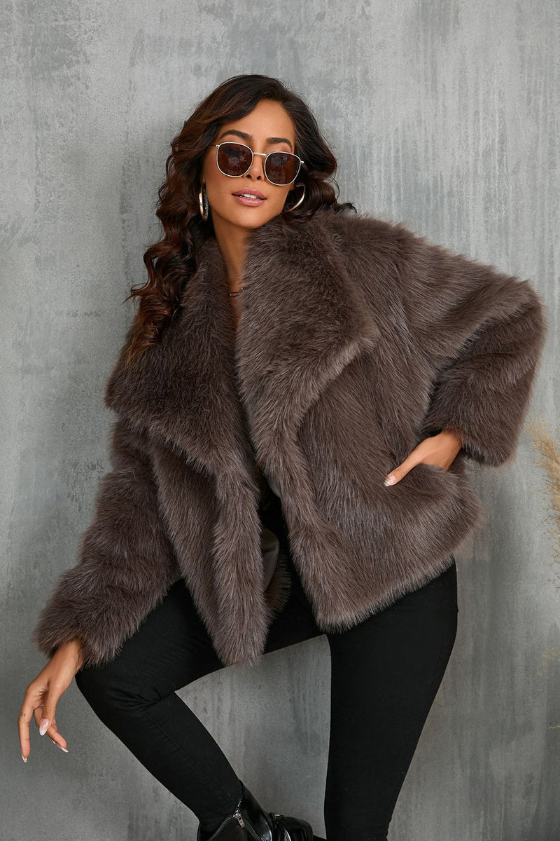 Load image into Gallery viewer, Fluffy Black Turn Lapel Faux Fur Winter Coat