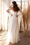 White A Line Off the Shoulder Long Sleeves Ruched Wedding Party Dress