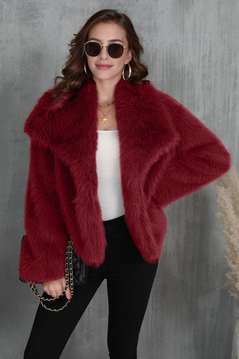 Fluffy Black Turn Lapel Faux Fur Winter Coat